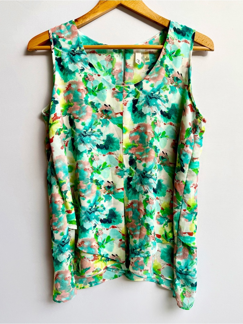 NY Green Floral Watercolor Sleeveless Tank Top Blouse Size M NWOT
